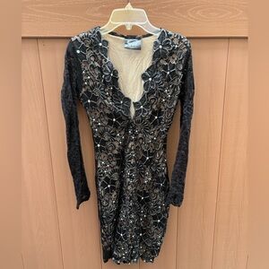 Black and Gold Embellished Long Sleeve Dress